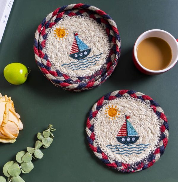 Handmade Sailboat Round Jute Fiber Placemat