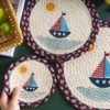 Handmade Sailboat Round Jute Fiber Placemat