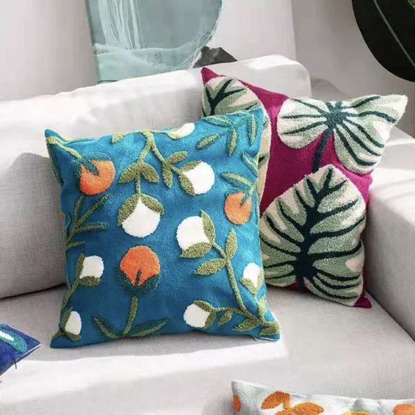 Floral Embroidery Pillow Cover