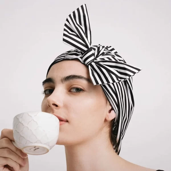 Waterproof reusable striped shower cap