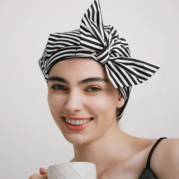 Waterproof reusable striped shower cap