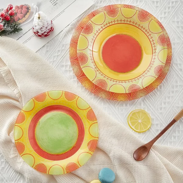 modern colorful glass plate with rim for microwave