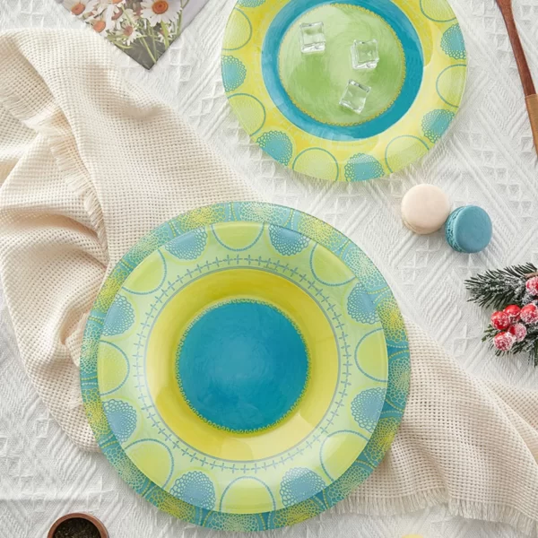 modern colorful glass plate with rim for microwave