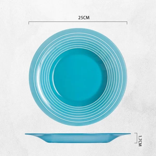 modern blue glass plate with rim for microwave